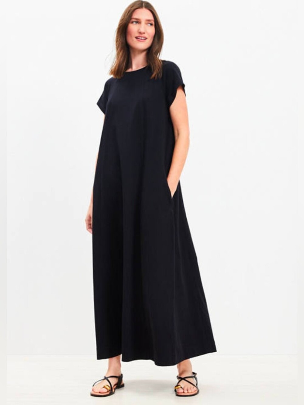 NWOT LOFT Black Petite Seamed Maxi Pocket Dress